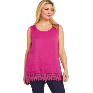 Terzo Millennio Large‎ Linen Tank Top Made In Italy Hot Pink Lace Crochet 1564